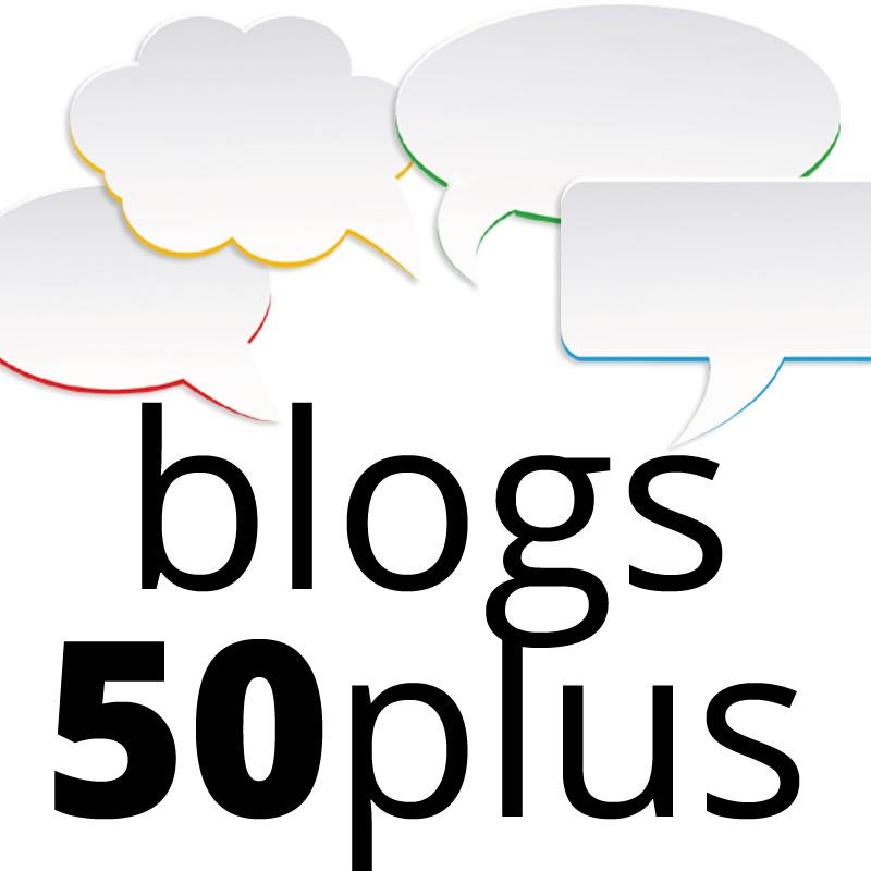 Das Logo der unabhängigen Plattform Blosg50plus: Schriftzug plus angedeutete Sprechblasen in verschiedenen Farben